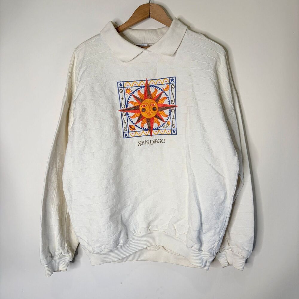 Vintage Crazy Shirts Sweatshirt Sun Embroidered San Diego Collar Oversized Small